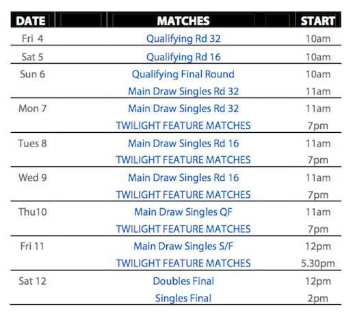 Match Schedule | Hobart International Tennis