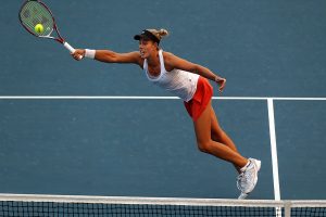 HOBART, AUSTRALIA - JANUARY 04:  Stephanie Bengson of Australia plays a forehand volley in her qualifying singles match with Sacha Jones of Australia during day one of the Hobart International at Domain Tennis Centre on January 4, 2013 in Hobart, Australia.  (Photo by Mark Metcalfe/Getty Images)