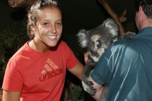 HOBART, AUSTRALIA - JANUARY 05:  Laura Robson of Great Britain poses with a Koala on a visit to Bonorong Wildlife Sanctuary during day two of the Hobart International at Domain Tennis Centre on January 5, 2013 in Hobart, Australia.  (Photo by Mark Metcalfe/Getty Images)
