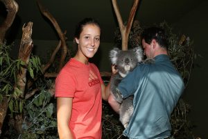 HOBART, AUSTRALIA - JANUARY 05:  Laura Robson of Great Britain poses with a Koala on a visit to Bonorong Wildlife Sanctuary during day two of the Hobart International at Domain Tennis Centre on January 5, 2013 in Hobart, Australia.  (Photo by Mark Metcalfe/Getty Images)