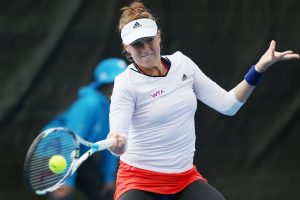 Russian fourth seed Anastasia Pavlyuchenkova rugged up after a rain delay but it didn't help overcome American Alison Riske. Picture: Getty Images