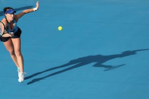 American qualifier Madison Brengle on the stretch. She scared top seed Samantha Stosur, pushing their match to a third set tiebreaker. Picture: Getty Images