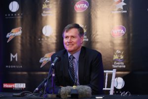 Tennis Australia president Steve Healy addresses the media at the 2014 Hobart International. Picture: Getty Images