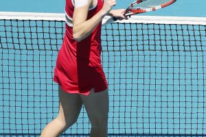 Russian third seed Elena Vesnina celebrates her first round win. Picture: Getty Images