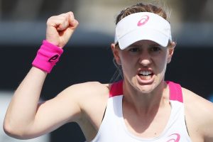 American Alison Riske celebrates a hard-fought win against Australia's Casey Dellacqua to move into the quarter-finals. Picture: Getty Images