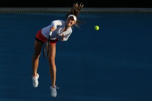 Australian wildcard Olivia Rogowska slams down a serve in her second round match. Picture: Getty Images