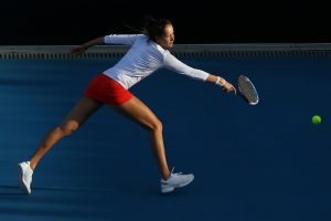 Bojana Jovanovski was stretched early, but recovered to win her second round match against Olivia Rogowska. Picture: Getty Images