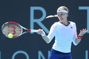 Frenchwoman Kristina Mladenovic used her big forehand to trouble top seed Australian Samantha Stosur. Picture: Getty Images