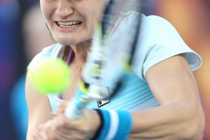 A focused Monica Niculescu powers into the quarter-finals. Picture: Getty Images