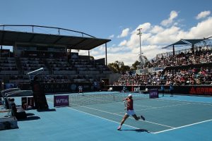 A huge crowd was at the Domain Tennis Centre for day four of the tournament. Picture: Getty Images