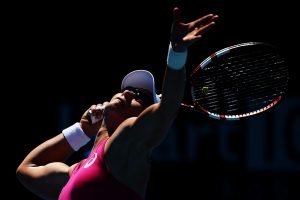 Samantha Stosur slams down a serve in her quarter-final victory. Picture: Getty Images