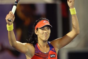 A triumphant Garbine Muguruza celebrates her quarter-final over Kirsten Flipkens. Picture: Getty Images