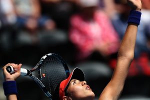 Garbine Muguruza serves in the final. Picture: Getty Images