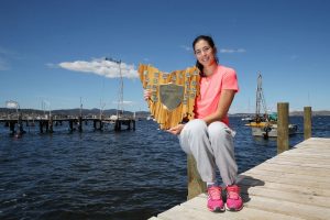Garbine Muguruza with the spoils of her victory. Picture: Getty Images