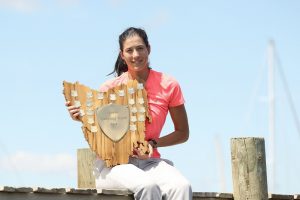 Rising Spanish star Garbine Muguruza poses with her 2014 Hobart International trophy. Picture: Getty Images