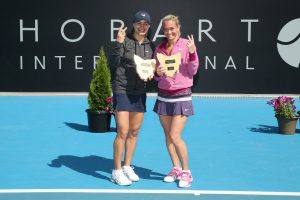 Monica Niculescu and Klara Zakopalova celebrate their second title of 2014. Picture: Getty Images