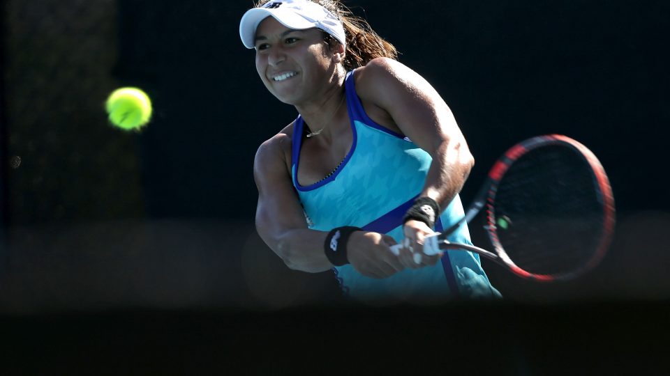Heather Watson beat Magdalena Rybarikova in her first round match at the Hobart International 2015. Picture: Getty Images