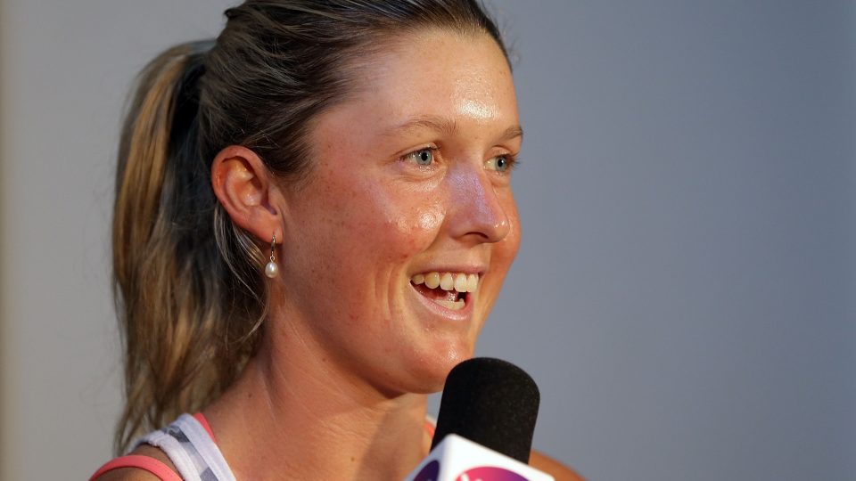 Storm Sanders speaks to the press. Picture: Getty Images