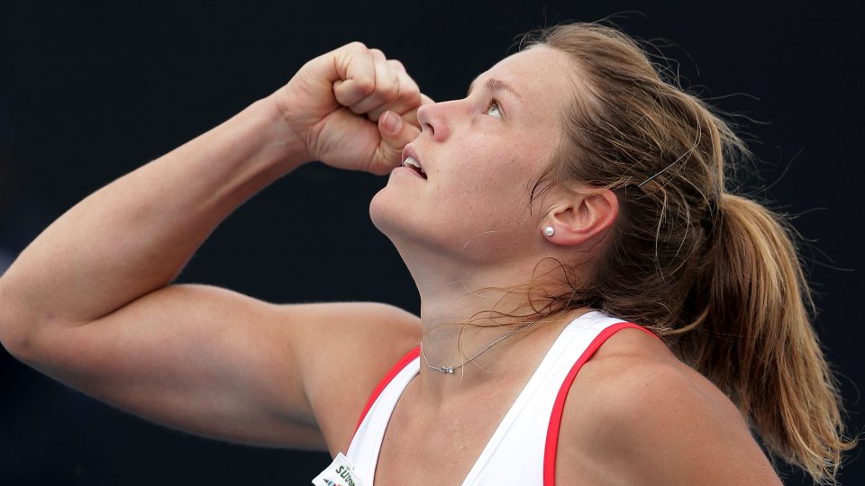 Karin Knapp beat top seed Casey Dellcqua in three sets. Picture: Getty Images