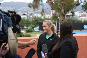 Former finalist Klara Koukalova meets the press. Picture: Michael Beattie