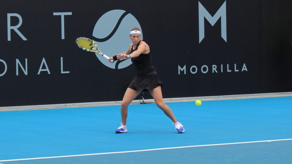 Marina Duque Marino winds up for a forehand. Picture: Michael Beattie