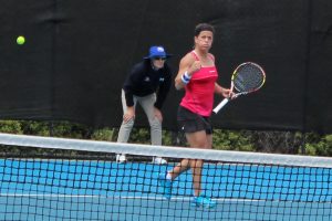 Lourdes Dominguez Lino pumps her first after a hard-earned win over Anastasiya Vasylyeva. Picture: Michael Beattie