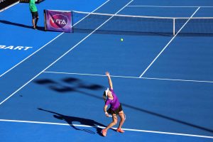 Australian Belinda Woolcock serves up her best. Picture: Kaytie Olsen