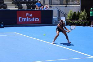 15-year-old Destanee Aiava was tested by Poland's Urszula Radwanska. Picture: Kaytie Olsen