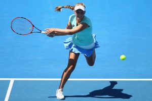 Australian wildcard Maddison Inglis gives it her all in her first WTA Tour level match. Picture: Getty Images