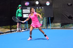 American Katerina Stewart won through to the second round. Picture: Kaytie Olsen