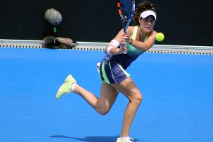 Wildcard Kimberly Birrell was kept on the run by in-form third seed Dominika Cibulkova. Picture: Kaytie Olsen