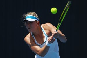 German Carina Witthoeft gives it her all in a round one clash with Alison Van Uytvanck. Picture: Getty Images