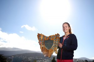 Champion Alize Cornet soaks up the Hobart sunshine after her title win. Picture: Getty Images