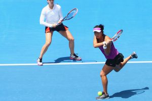 Christina McHale and Xinyun Han in action. They won their first WTA Tour doubles title today. Picture: Getty Images