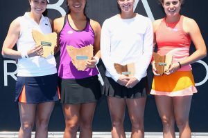 Champions Christina McHale and Xinyun Han with runner-ups Jarmila Wolfe and Kimberly Birrell. Picture: Getty Images