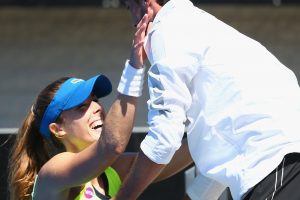 Alize Cornet celebrates her title win with her new coach. It is only their second tournament together. Picture: Getty Images