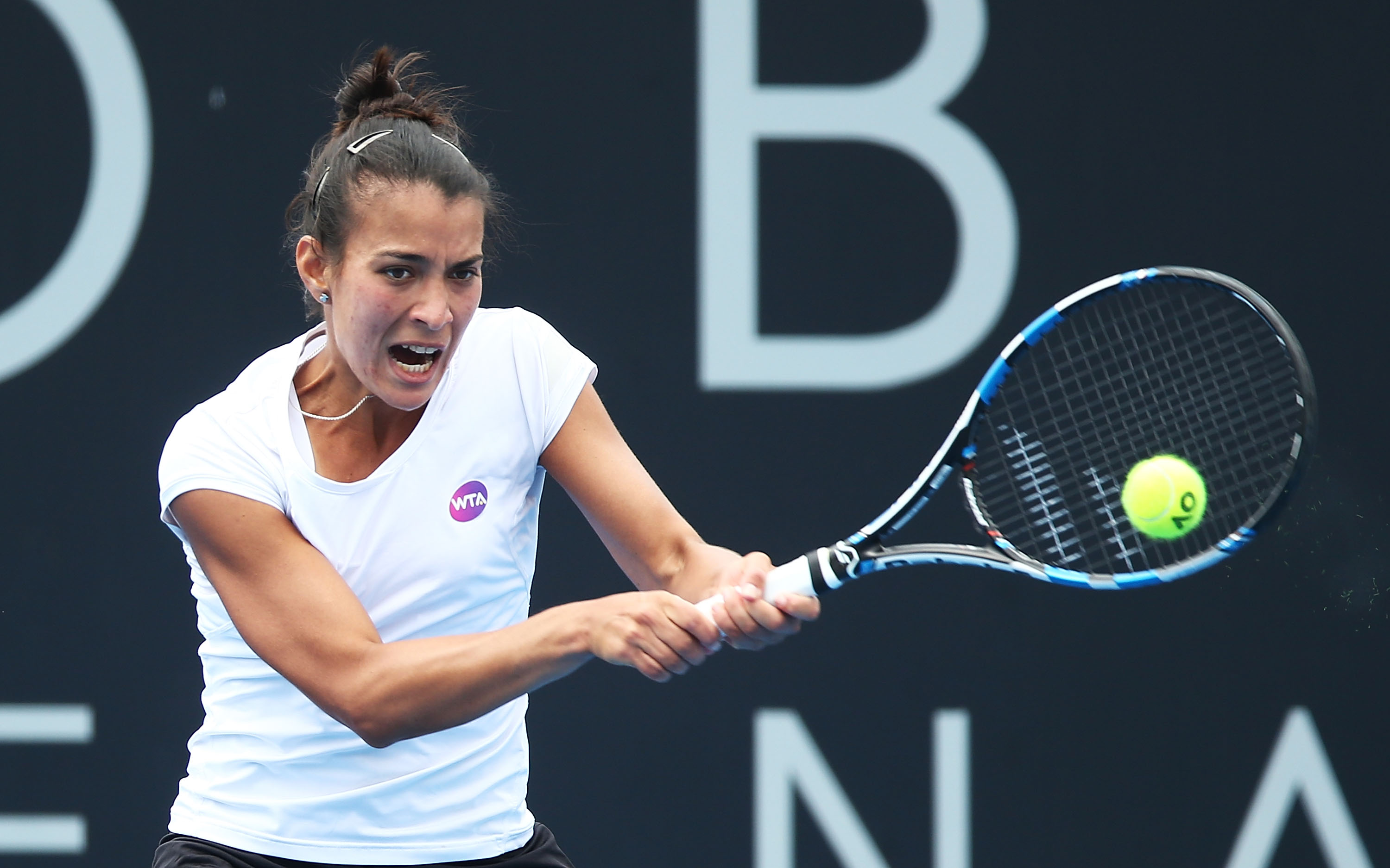 ON THE ATTACK:  Veronica Cepede Royg slams a backhand in her second round match; Getty Images