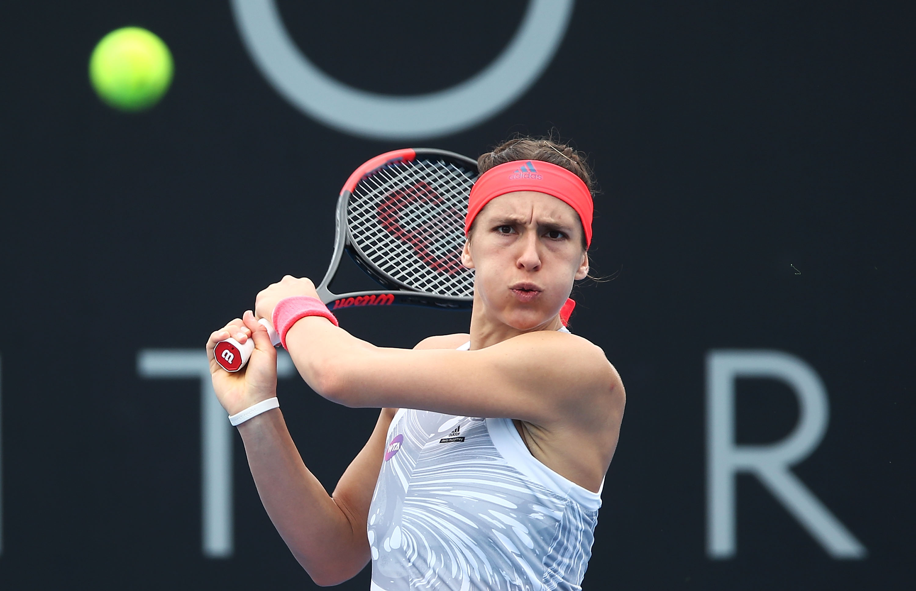 FEELING THE PRESSURE: Former world No.9 Andrea Petkovic fires a backhand in her second round match against Veronica Cepede Royg; Getty Images