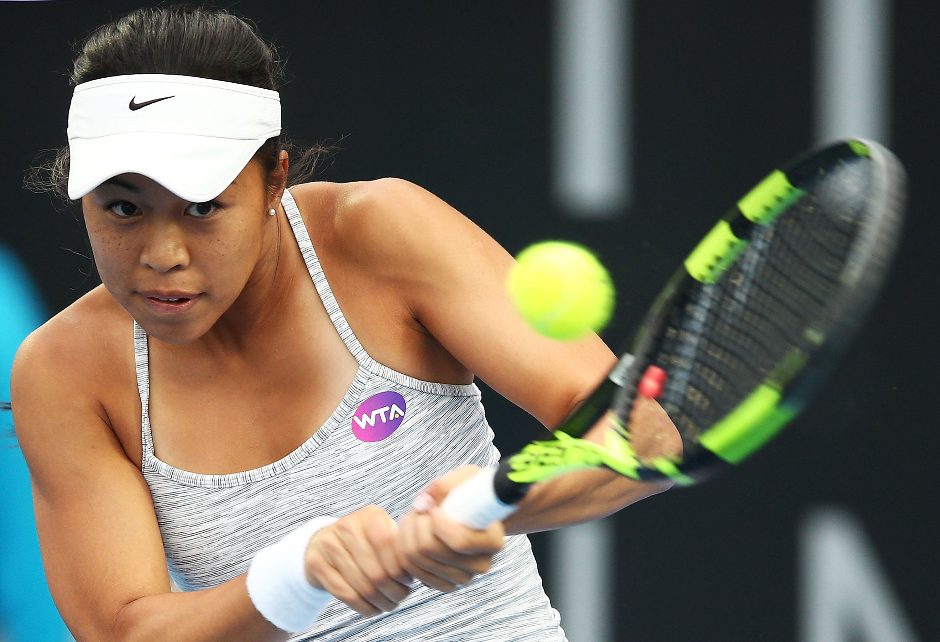 INTENSE: Australian wildcard Lizette Cabrera keeps her eye on the ball in the feature match of the evening session; Getty Images