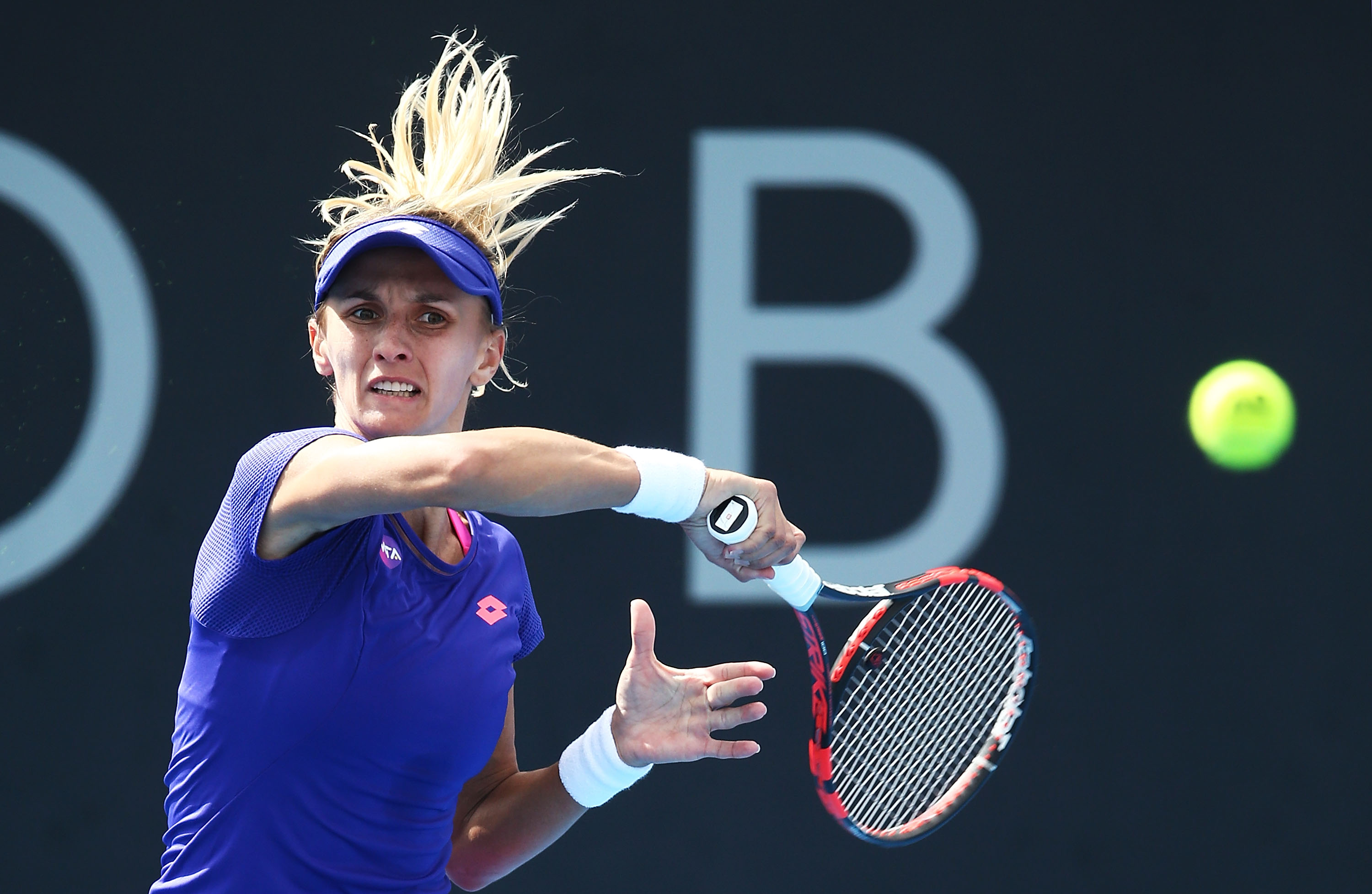 MOVING ON: Ukrainian Lesia Tsurenko fires a forehand during her second round win over 11th seed Johanna Larsson; Getty Images