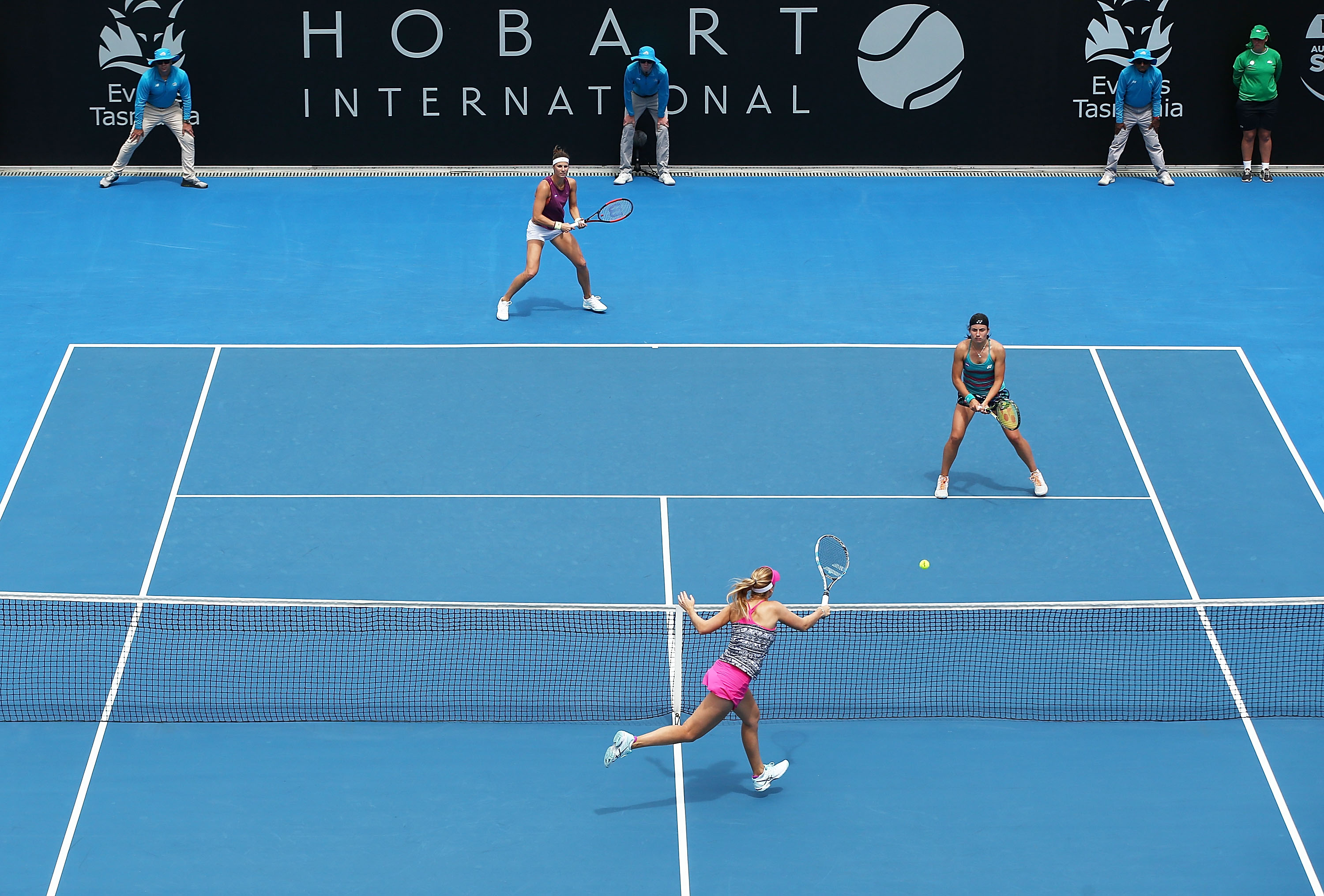 ON THE ATTACK:  Ukrainian Olga Savchuk makes her move on the net during the doubles semifinals; Getty Images