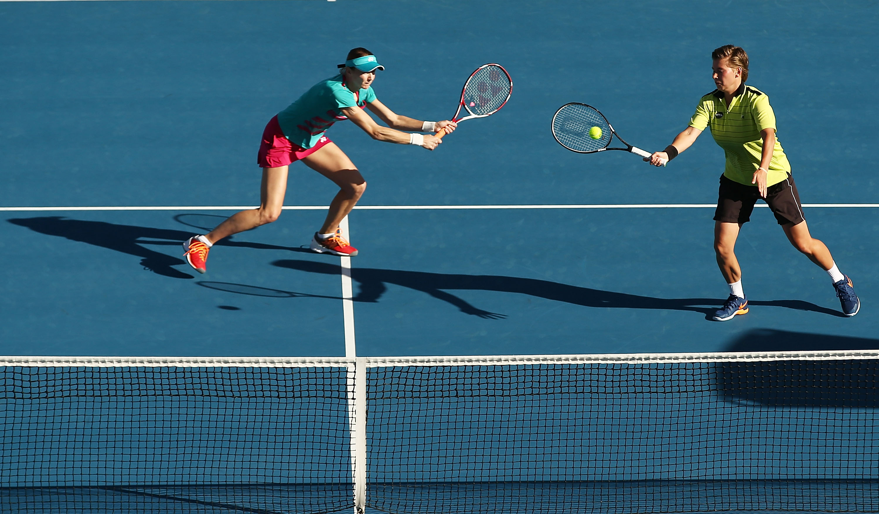 GOT IT COVERED:  Dutchwoman Demi Schuurs makes a forehand volley during the doubles semifinals; Getty Images