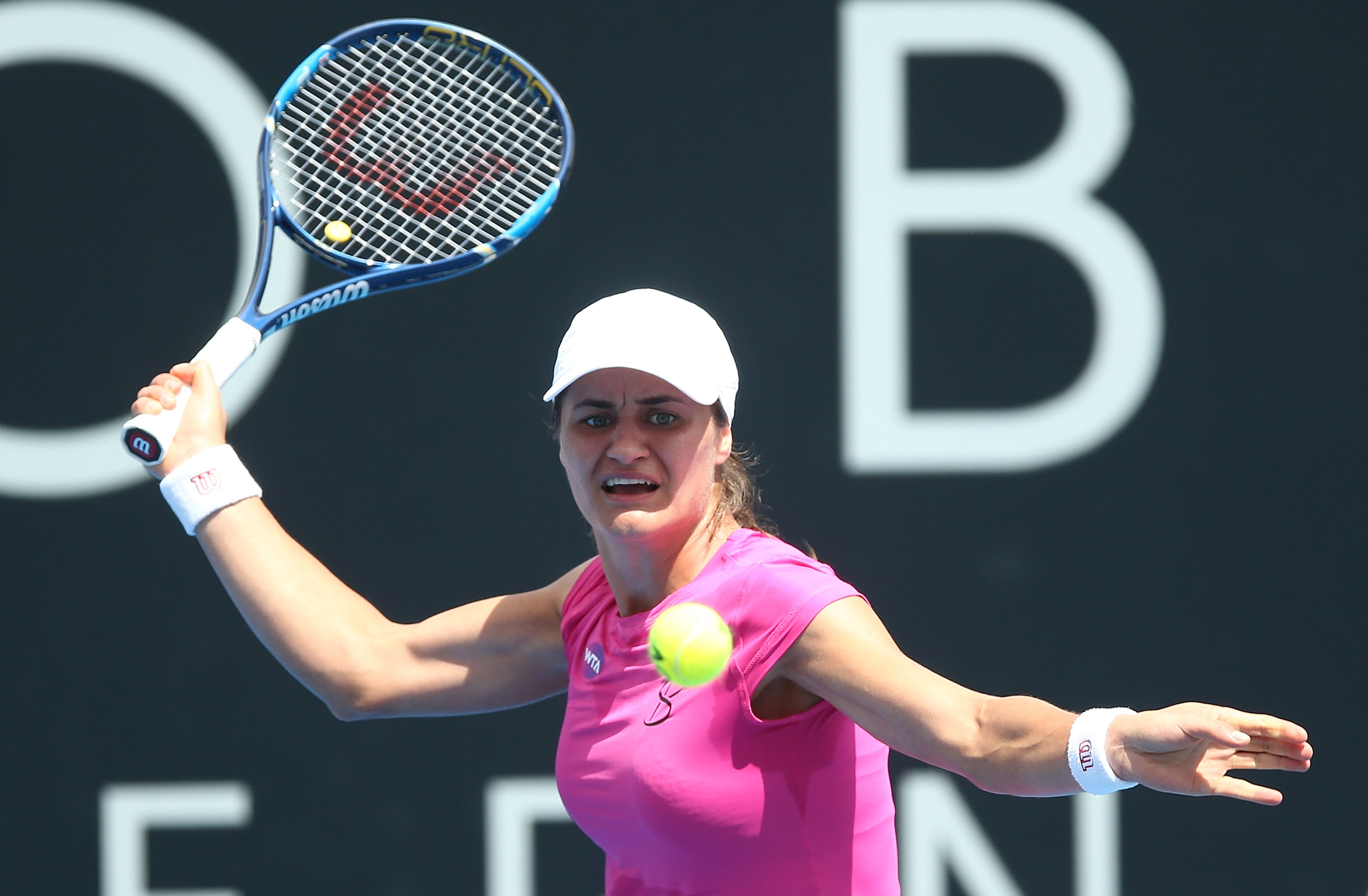 FOCUSED: Monica Niculescu tried to use her slice forehand to stop the winning run of qualifier Elise Mertens; Getty Images