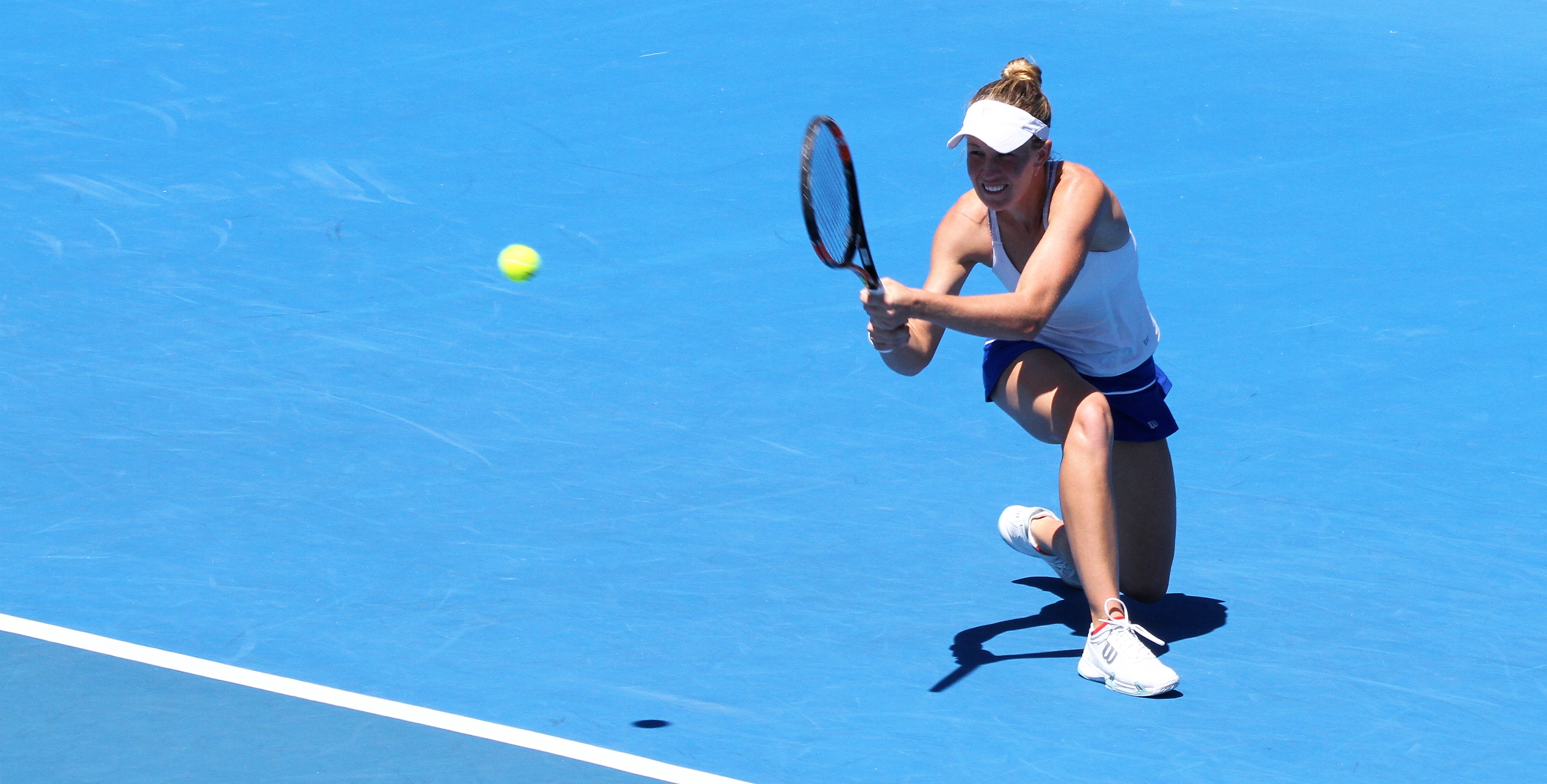 STRETCHED: Australian wildcard Olivia Rogowska proved no match for American Sachia Vickery.