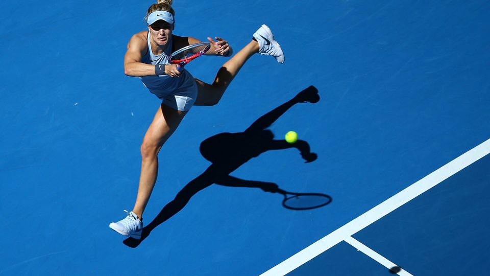 FAN FAVOURITE: Eugenie Bouchard is in action on day two of Hobart International 2018; Getty Images