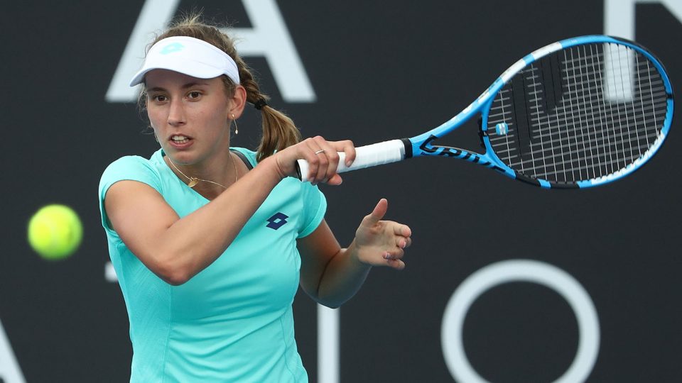 FOCUSED: Elise Mertens plays a forehand during her three-set semifinal win over Heather Watson; Getty Images