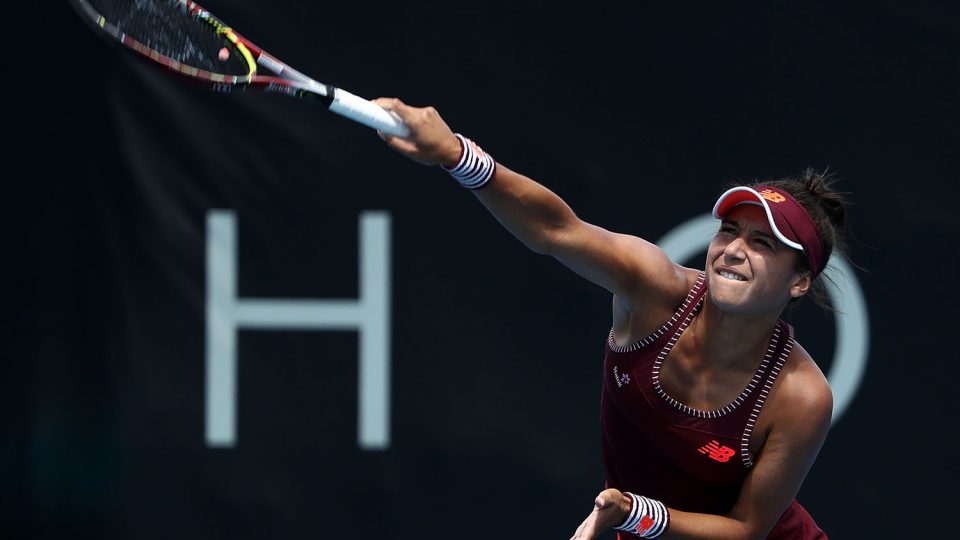 POWERING ON: Heather Watson serves during her first round win over Sorana Cirstea; Getty Images