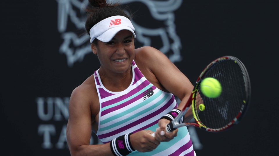 WINNER: Heather Watson fires a backhand during her first round qualifying win; Getty Images