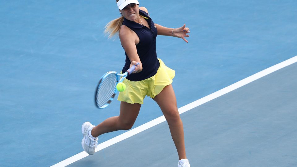 ON FIRE: Sofia Kenin fires a forehand in her first-round win over Caroline Garcia; Getty Images
